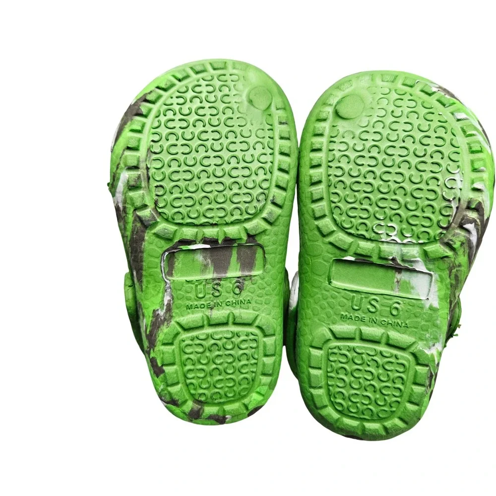 Dinosaur Clogs Toddler Boys Size 6 Green Marbled 3D T-Rex Slip On Shoes Summer